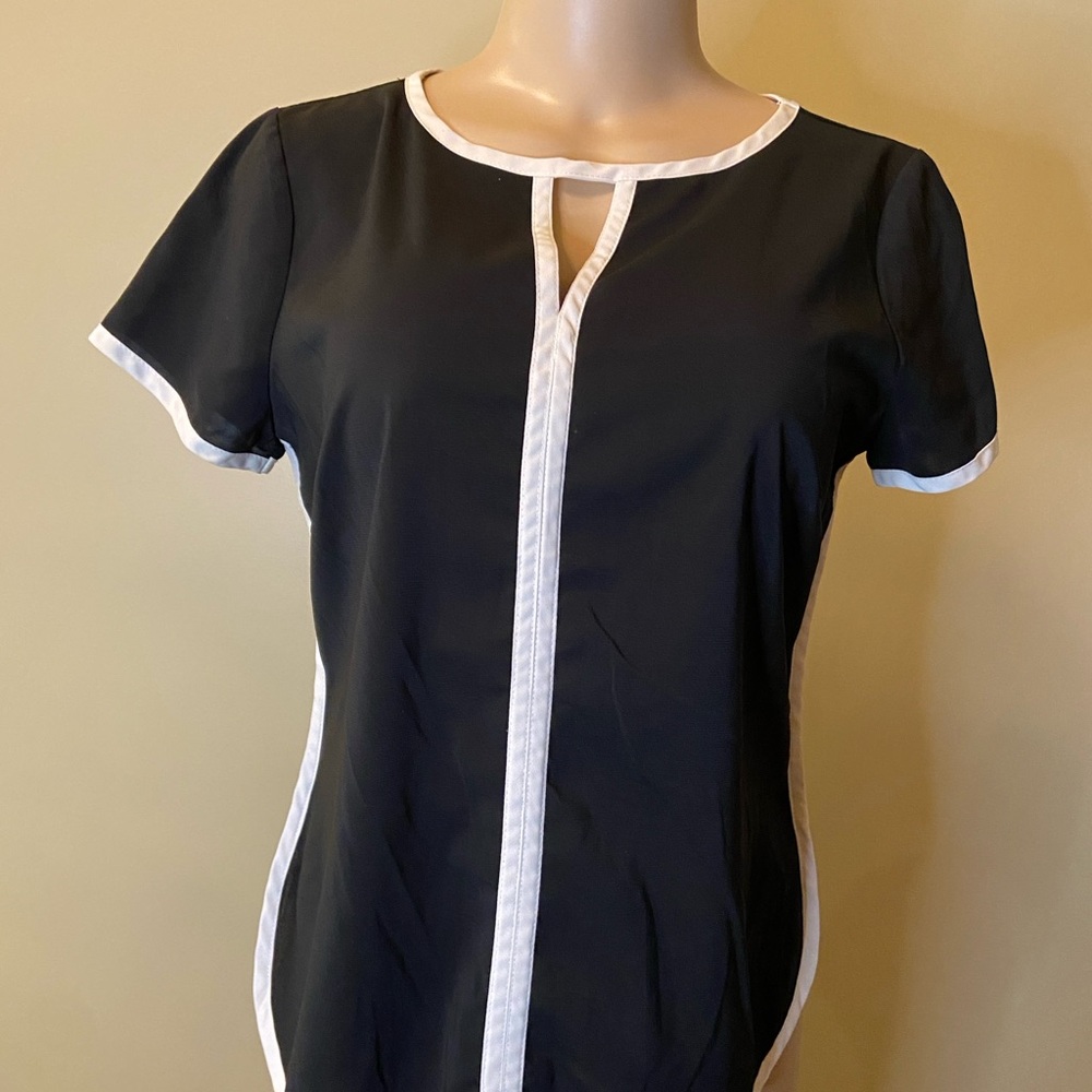 Spense Black Blouse‎ with White Accent